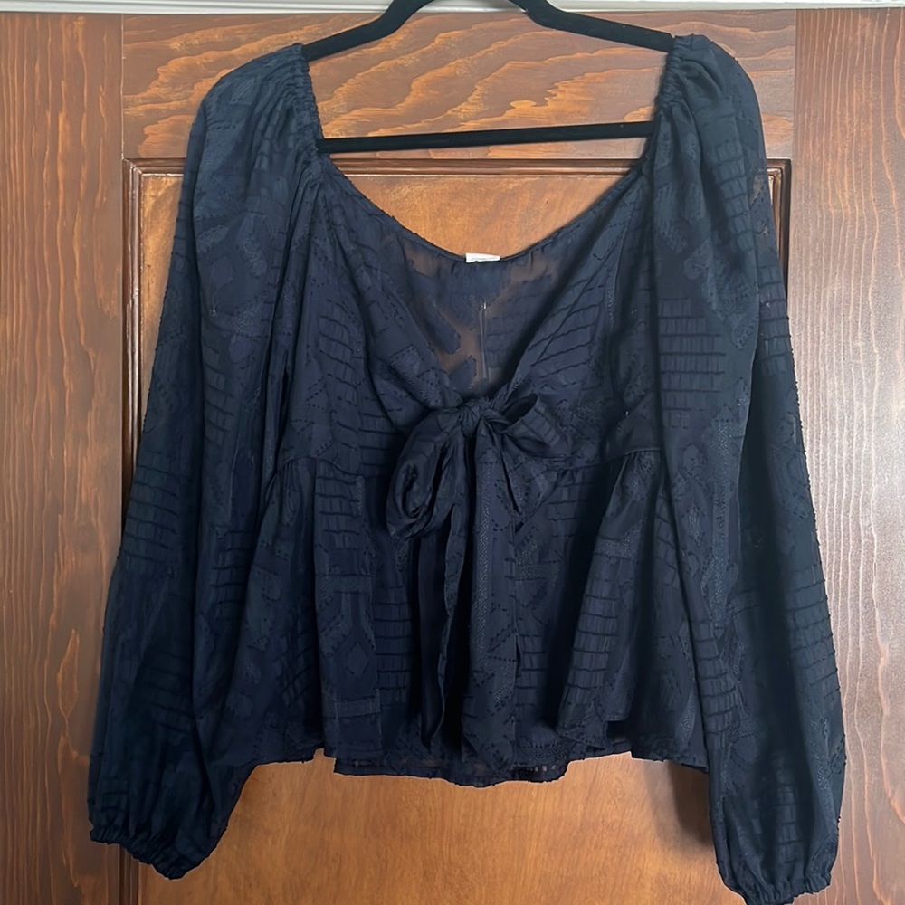 Sheer Navy Front Tie Blouse